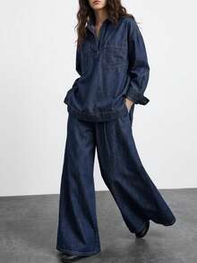 Dazy-Less Women's Casual Top And Jeans Set Business Casual Woman - Blue - View 1