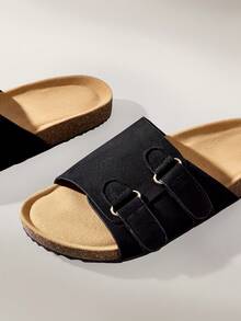 Solecia Women's Spring/Summer Fashion Comfortable Deep Black Flat Beach Sandals - Dark Black - View 3
