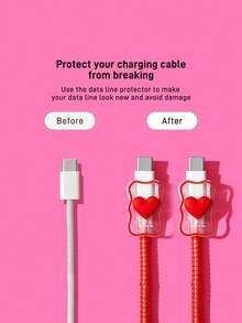 Betty Boop x SHEIN Data Cable Protector, Suitable For IPhone Charger, 4-Piece Set Of Mobile Phone Cable Protectors, Charger Protector (Excluding Data Cable) - Red - View 4