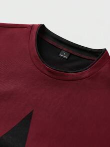 SWAVVY Men's Contrast Color Printed Crew Neck Long Sleeve T-Shirt - Burgundy - View 5