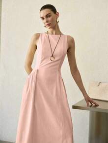 MOTF PREMIUM WOMEN'S WAIST-CINCHED BACK ZIPPER MID-LENGTH DRESS - Pink - View 4