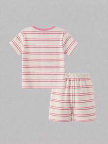 Conjunto de camiseta gráfica suave y shorts de verano - Multicolor - Ver 2