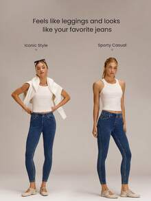 GLOWMODE Jeggings clásicos vaqueros super elásticos Jeanious, con cinco bolsillos para uso diario de yoga - Lavado ligero - Ver 3