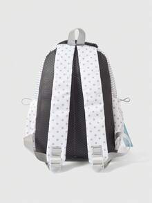 ROMWE Anime 1 pieza Mochila Kawaii Estilo Academia con Alas, Rayas de Contraste de Estrellas, Mochila de Encaje con Múltiples Bolsillos, Mochila de Gran Capacidad para Mujer, Estilo de Animación Lindo, Adecuada para la Escuela, el Transporte, el Uso Diario de Ocio, Muy Linda - Rayas de estrellas blancas - Ver 4