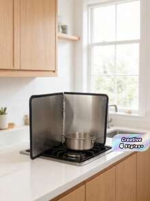 1PC Double Layer Stainless Steel Splash Guard - Heatproof, Non-Stick Kitchen Stove Protector, Foldable Panels For Home, RV, Camping - Multicolor - View 2