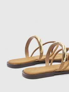 Sleekvia Chanclas planas cómodas y resistentes al desgaste para mujer, versátiles, con metal, para exteriores - Vellón - Marrón - Ver 6