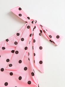 Sweetra Women's Polka Dot Print Pleated Metallic Decor Summer Dress - Pink - View 5