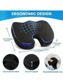 Memory Foam Pillow Support Seat Cushion Set, Large And Thick, Relieves Lower Back Pressure, Comfortable Hip Pillow, Double Straps For Back Support, Office Chair Pad, Car Seat Elevator Pad, Etc., Suitable For Home And Office Seat Pads And Backrests, - Black - View 10