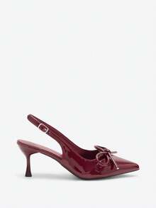Eladyva Women's Pointed Toe Butterfly Knot Sandals, 7cm High Heel Roman Style Kitten Heel Shoes, Fairy Elastic Buckle Closure High Heels - Burgundy - View 10
