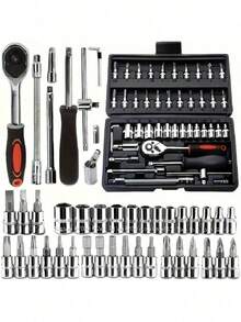 46/115 Pieces Of Silver Aluminum Alloy Hand Push Kit, Car Maintenance Tool Set, Family Manual Tool Set, With Toolbox, Father's Day Gift, Men's Kit, Tools With Toolbox - Repair Tool Kit - View 1