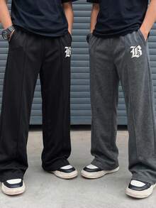 SHEIN 儿童/青少年男童休闲简约黑色运动裤，基础款下装，Y2K风格，适合春夏穿着，可用于外出、情人节、约会、旅行、度假、家庭聚会、返校、婚礼、正式活动、运动、生日派对等场合。 - 黑色 - 查看 3
