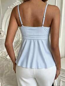 Top de verano para mujer, estilo casual minimalista versátil para uso diario, fiesta, aeropuerto, con estampado de rayas azules y blancas, apto para uso al aire libre - Rojo - Ver 7
