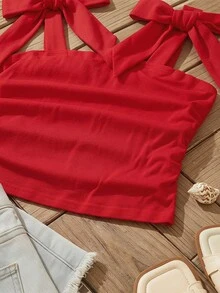 SHEIN 【隨機6件，發送1件】！驚喜盒!!!! 少女純色條紋花卉抓皺休閒背心 - 白色 - 查看 3