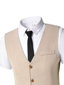 2pcs/Set Gentleman Fit Vest + Short Trousers, Elegant Luxurious Formal Wear For Birthday Party Beach Vacation, Performance, Wedding, Back To School - Khaki - View 6