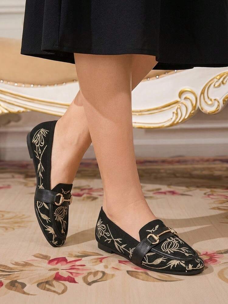 CUCCOO TILAWA Women Shoes Horsebit Buckle Decoration Fashion Casual Embroidered Comfortable Flat Loafers Vacation Shoes Summer Spring Shoes Spring Break Easter For Christmas