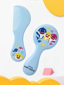 BABY SHARK X SHEIN 2 Pcs Soft  Blue Hair Brush And Comb Set,Gently Removes Hair Tangles, Preventing Cradle Cap While Keeping Baby's Soft Spot Protected,Cute Cartoon Fish - Multicolor - View 2