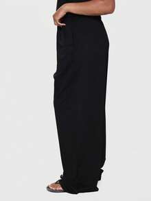 MUSERA Pantalon fluide grande taille à taille élastiquée avec cordon de serrage, coupe ample, jambes larges, style cool girl, mignon, pour l'été, le printemps, les vacances et le quotidien, Bad Timing - Noir - Voir 3