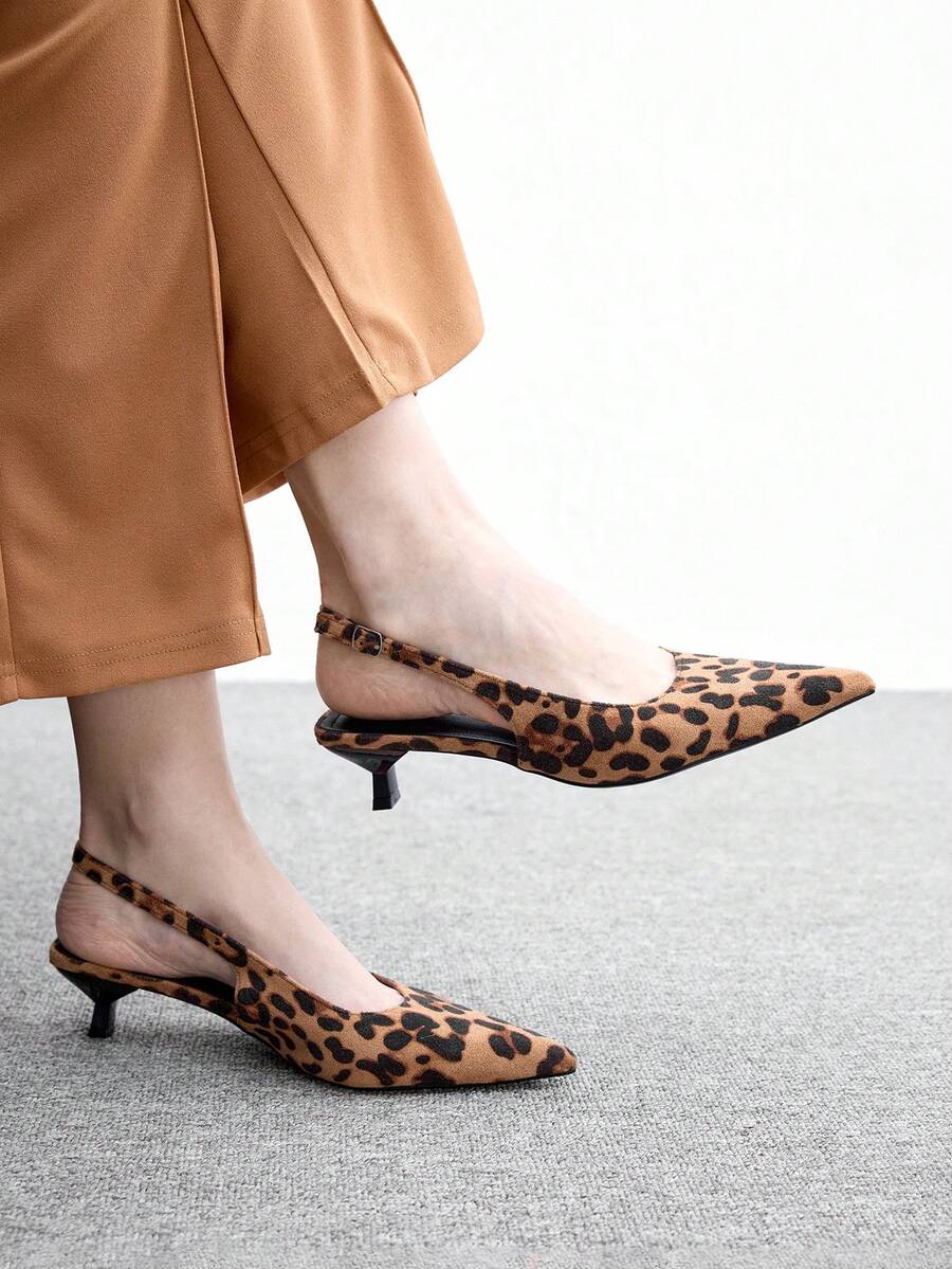CUCCOO BIZCHIC Korean Pointed Aura Full Of Casual Style Slingback Shoes For Women's Summer New Outer Wear Kitten Heel Low Heel Non-Grinding Shoes - leopard print - View 1