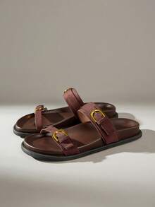 Solecia Women's New Flat Sandals, Slip-On Sandals, Comfortable And Casual. - Coffee Brown - View 2