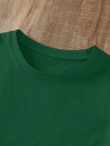 Plain Round Neck T-Shirt - Dark Green - View 3