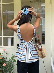 Serisse Blusa de moda versátil con rayas y volantes en el bajo para mujer, para salidas diarias - Multicolor - Ver 7