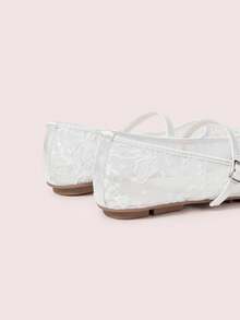 CUCCOO DOLLMOD Women's Shoes, Beige, Fashionable Round Toe Flower Embroidery Word With Mary Jane Flats Bow Cute And Sweet - Jasmine White - View 6