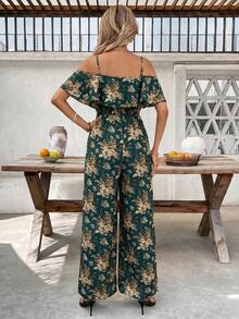 SHEIN Clasi 女款春夏優雅浪漫度假風細肩帶連身褲 - 墨綠色 - 查看 2
