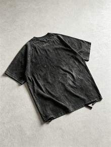 ROMWE MEN Men's Raglan Sleeve Distressed T-Shirt, Suitable For Spring And Summer - Black - View 2