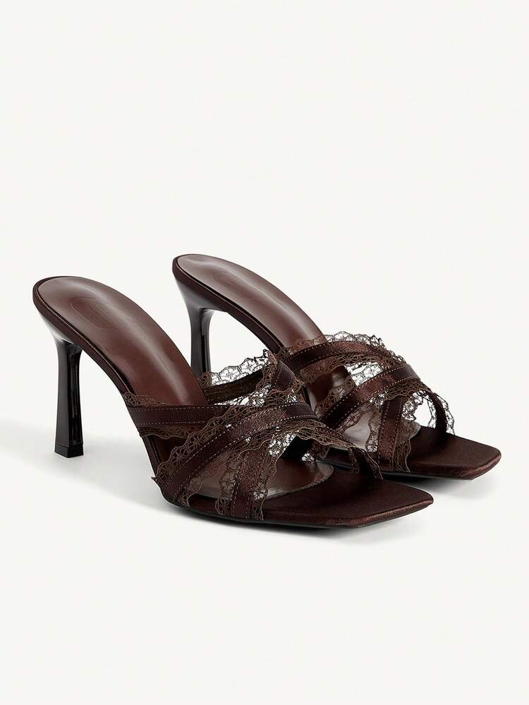 CUCCOO CHICEST Women Shoes Spring And Summer New Square Toe Stiletto Brown Lace Thin Strip Women's High Heel Sandals Fashion Comfortable Versatile Elegant Sexy Party Women Sandals Slippers Women's Shoes Summer Shoes