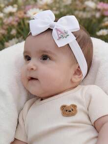 Cozy Pixies 1-Piece [A-Z] 26 Letter Embroidered Baby Headbands, Elastic Nylon Headbands, Suitable For Newborns And Babies, White Soft Elastic Satin Ribbon Bow Hai - White - View 5