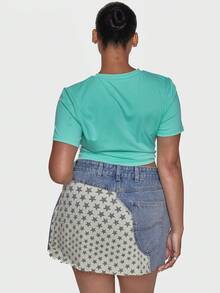 MUSERA Blue Studded Star Graphic Slogan Crew Neck Short Sleeve Fitted Tee T Shirt - Green - View 2