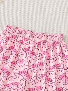 Bộ đồ ngủ 2 mảnh cho bé gái mùa hè, áo hai dây và quần short, họa tiết thỏ hoạt hình dễ thương, phong cách đơn giản thời trang, thoải mái, mát mẻ và ngọt ngào, chất mỏng trẻ trung, mặc ở nhà và dạo phố - Hồng - Xem 7