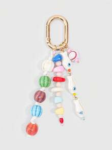 ROMWE Kawaii 1 Piece Spring Summer Dopamine Style Colorful Beaded Bag Keychain Pendant, Woven Rope Bag Charm, DIY Hanging Ornament - White - View 7