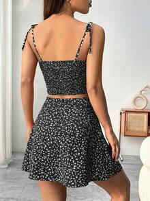 SHEIN Raffinéa Women's All-Over Print Camisole Top And Mini Skirt Casual Cottagecore Everyday Set Beach Black Floral Summer - Black - View 3