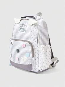 ROMWE Anime 1 pieza Mochila Kawaii Estilo Academia con Alas, Rayas de Contraste de Estrellas, Mochila de Encaje con Múltiples Bolsillos, Mochila de Gran Capacidad para Mujer, Estilo de Animación Lindo, Adecuada para la Escuela, el Transporte, el Uso Diario de Ocio, Muy Linda - Rayas de estrellas blancas - Ver 2