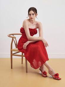 Eladyva Sandalias de tacón alto rojas de moda para mujer, cómodas para fiesta, boda y exterior, para primavera/verano - Rojo - Ver 3