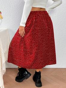 SHEIN PETITE CURVE 大尺碼中長版 A 字開衩圓點休閒度假裙 - 紅色 - 查看 2