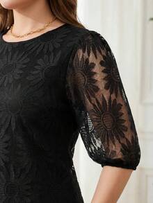 Reflora Plus Size Fashion Solid Color Cut-Out Round Neck Casual Summer Women's Top - Black - View 2