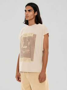 FORM&CHAOS [100% Katun] Tank Top Tanpa Lengan Pria Motif Grunge Vintage Longgar, Warna Beige, Liburan Musim Panas di Kota - Krem - View 6