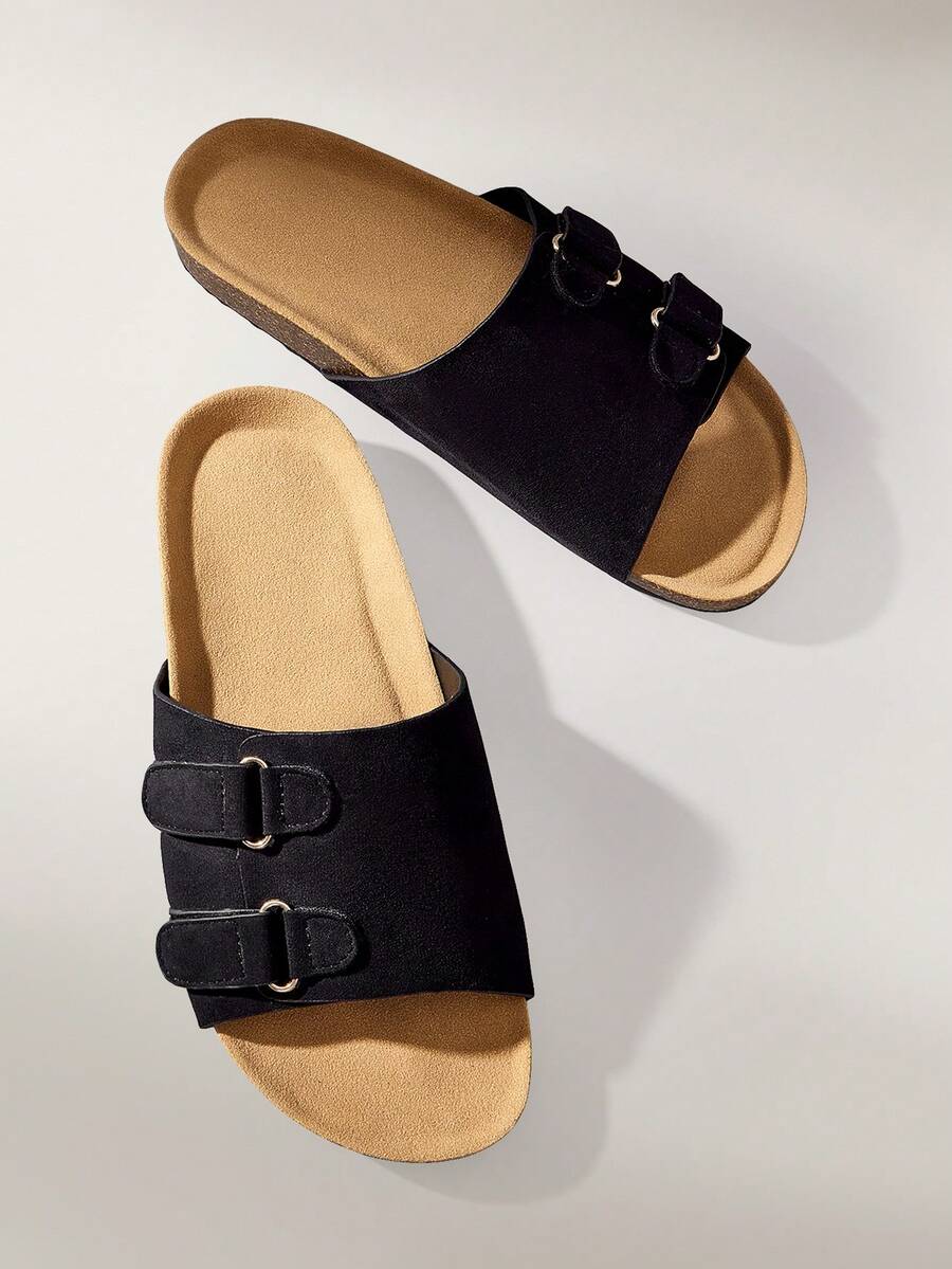Solecia Women's Spring/Summer Fashion Comfortable Deep Black Flat Beach Sandals - Dark Black - View 1