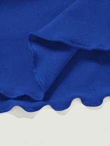SHEIN PETITE CURVE Drawstring And Fold Detail Solid Color Cake Skirt - Blue - View 3