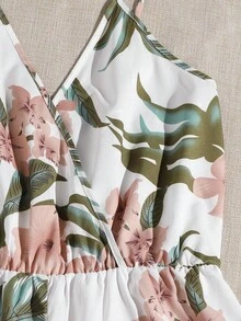 SHEIN VCAY 交叉領花卉吊帶連身短褲 - 彩色 - 查看 5