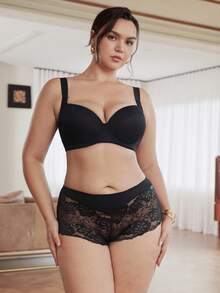Slumbrini 3 piezas Pantalones cortos tipo bóxer de encaje talla grande para mujeres - Negro - Ver 3