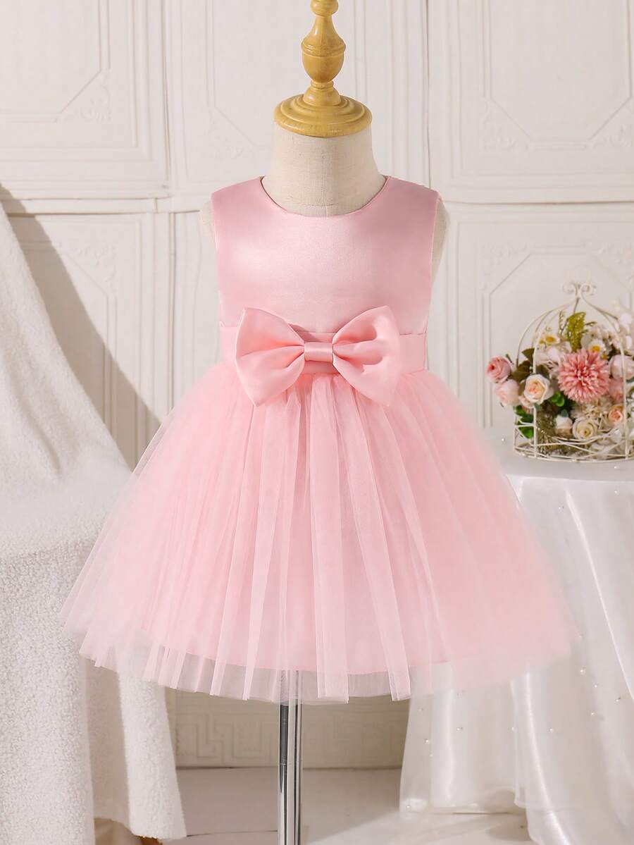 Glamorique Kids 嬰兒/幼童(女孩)優雅可愛粉色前腰蝴蝶結無袖薄紗蓬蓬洋裝派對禮服 - 粉色 - 查看 1