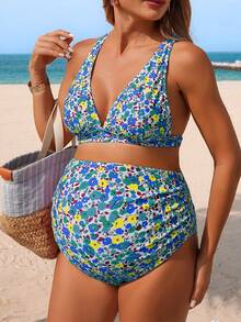 Swim Vcay 26SS Summer Beach Vacation Ditsy Floral Gentle Maternity Swimsuit Set - Multicolor - View 5
