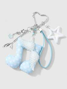 ROMWE Anime 1 Gantungan Kunci DIY, Liontin Tas, Hadiah Liburan untuk Anak Perempuan, dengan Sayap Kulit Biru dan Putih Dua Dimensi yang Segar, Hiasan Berlian Imitasi, Pita, dan Polkadot Bintang - Biru dan Putih -13 - View 10