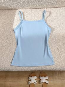 Tween Girl Summer Casual Versatile Solid Color Cami Top - Multicolor - View 8