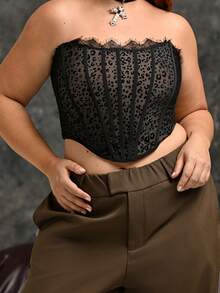 Lele Munniz Sujetador de talla grande con ballenas moldeadoras, envoltura de pecho, hombros descubiertos, ropa exterior para mujer, chaleco de soporte de pecho, top corsé negro - Negro - Ver 5