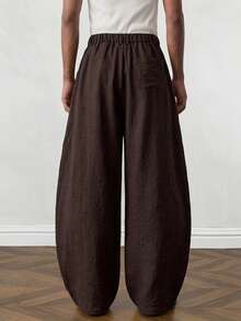 SWAVVY Men's Woven Solid Color Pocket Button Pleated Loose Long Pants - Redwood - View 4