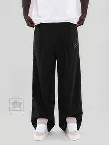 FORM&CHAOS Men's Wide Leg Glossy 3D Printed Black Pants City Break Winter Street Wear,Black Pants Men - Black - View 1